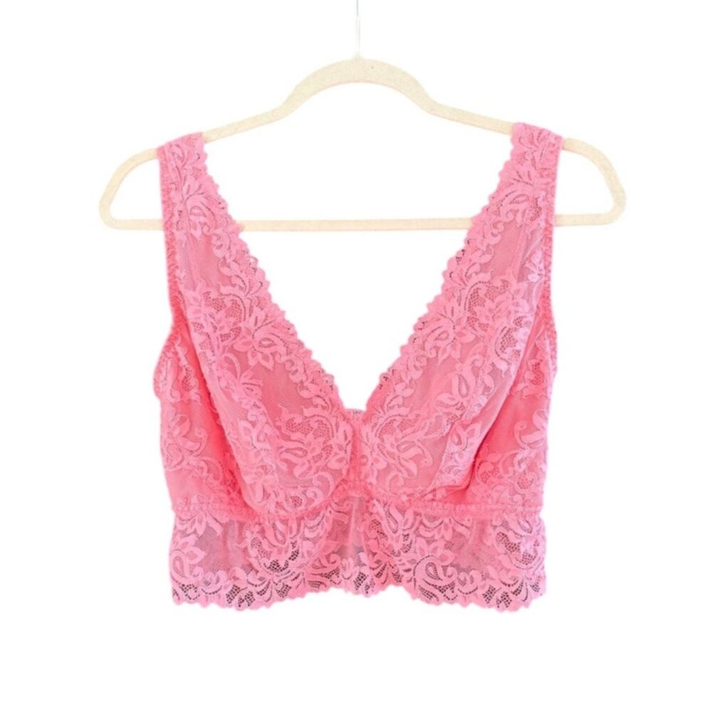 Cosabella Carmela Plunge Bralette Size Large Pink Floral Lace Coquette Feminine